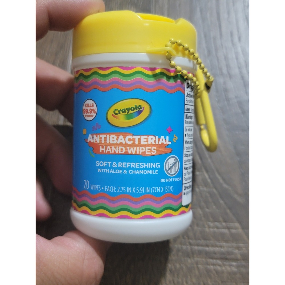 3x Crayola Antibacterial Hand Wipes 20ct Clip-On Travel Canister Aloe Chamomile